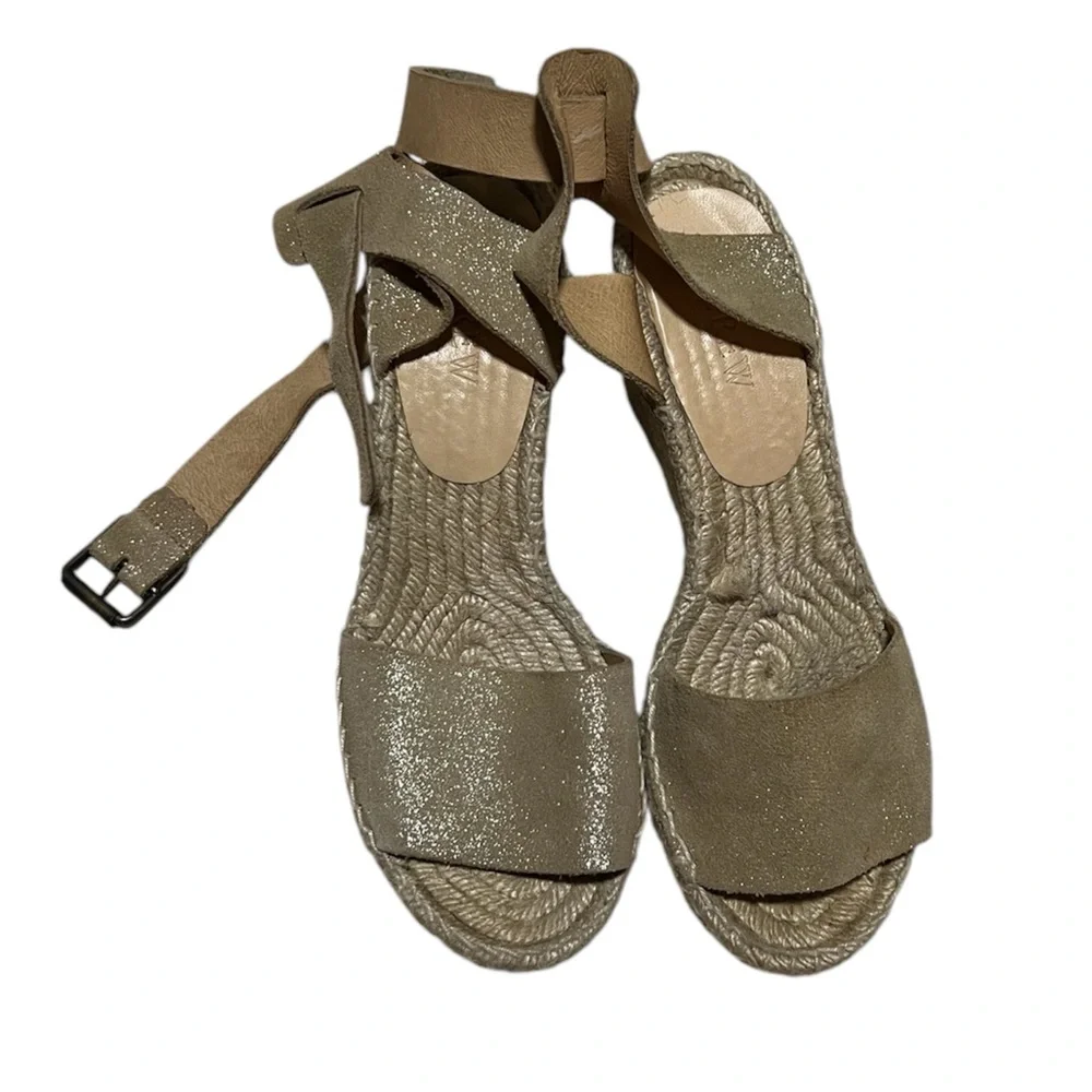 J Crew Gold Shimmer Espadrille Wedge Sandals Size 6
